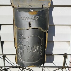 Vintage Gray Metal Mailbox with Floral Design